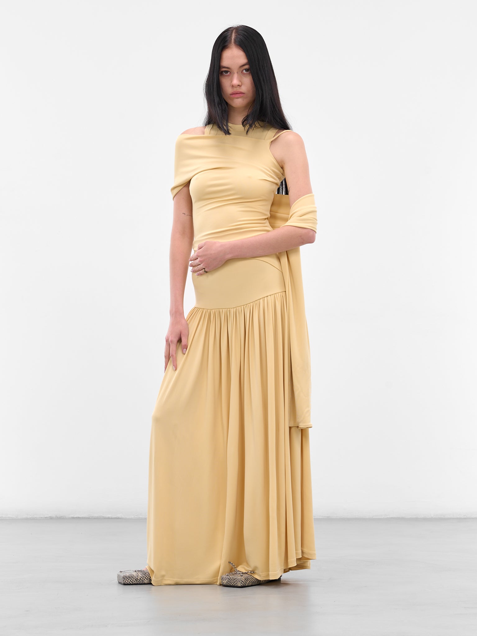 Yellow Gathered Maxi Skirt (AMPF2563-MAXI-BUTTERCREAM)