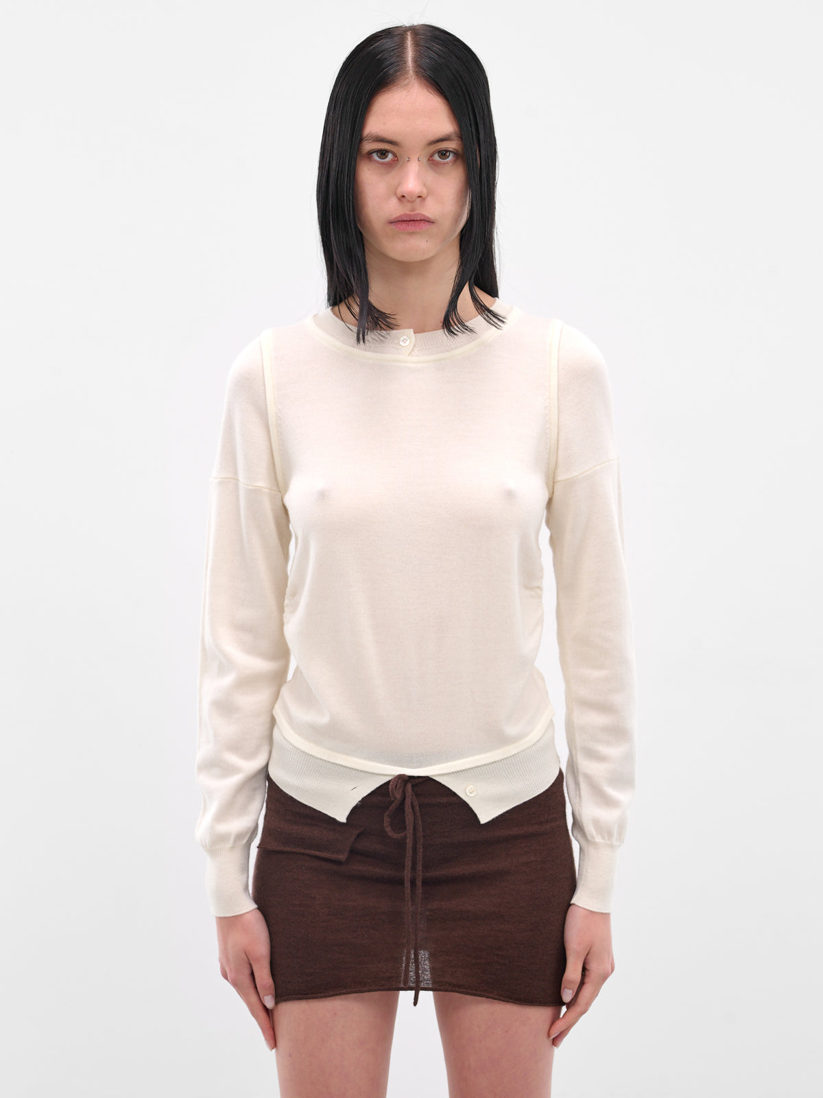 White Double Long Sleeve Sweater (AMPF2574-WHITE)