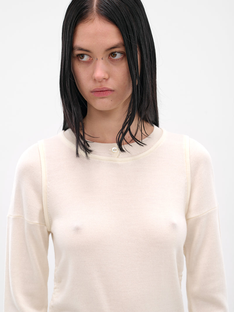 White Double Long Sleeve Sweater (AMPF2574-WHITE)