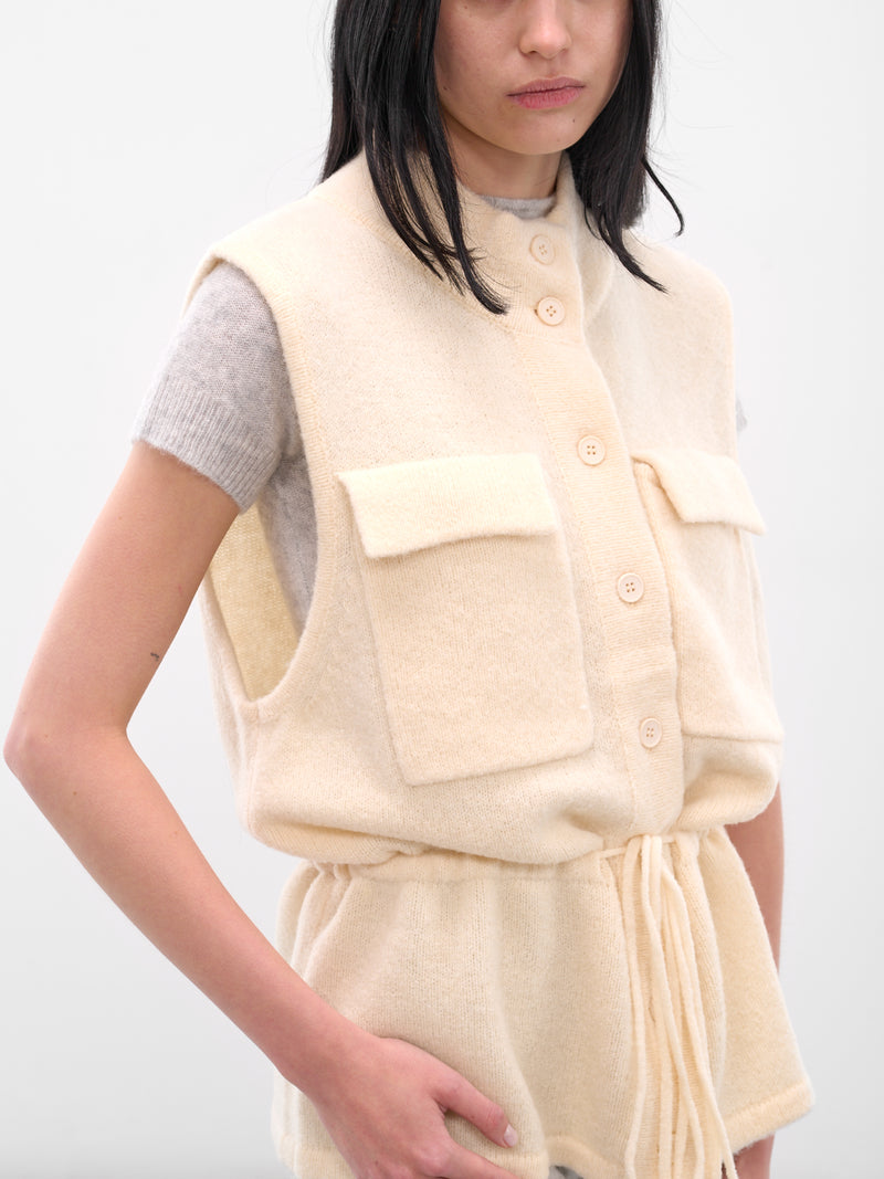Cream Tied Buttoned Knit Vest (AMPF2577-PEACH-CREAM)