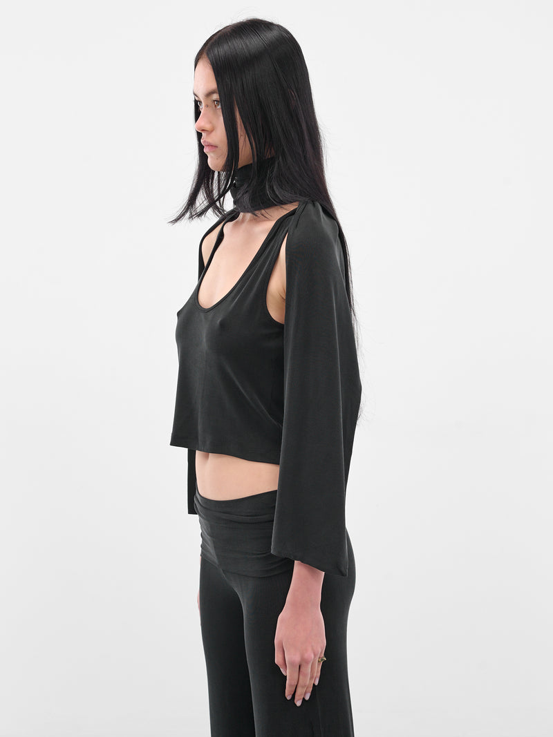 Black Scarf Scoop Knit Tank (AMPF2588-MIDNIGHT)