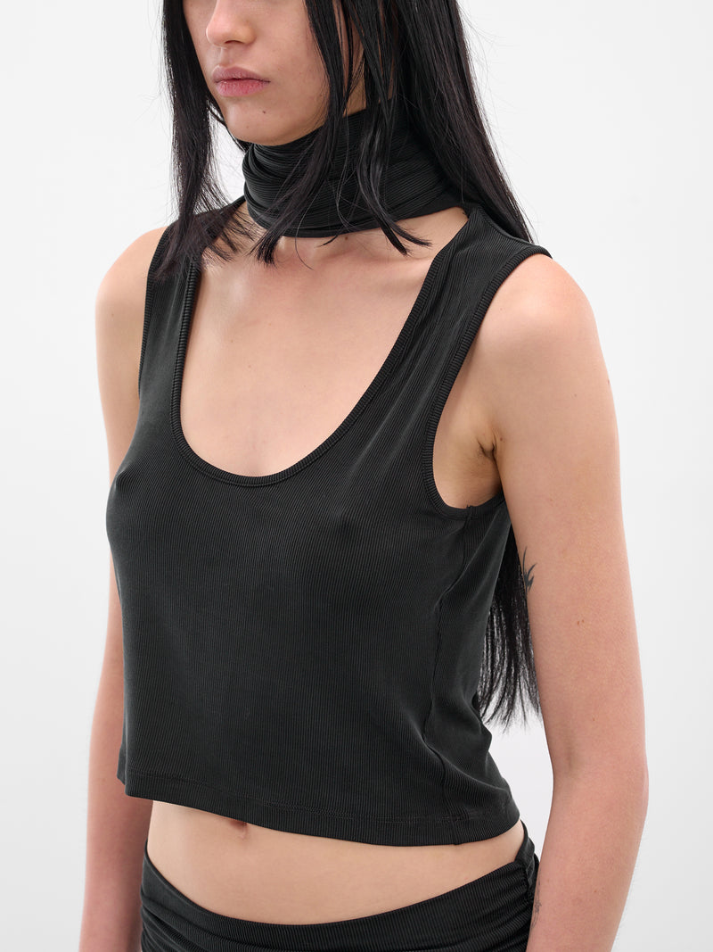 Black Scarf Scoop Knit Tank (AMPF2588-MIDNIGHT)