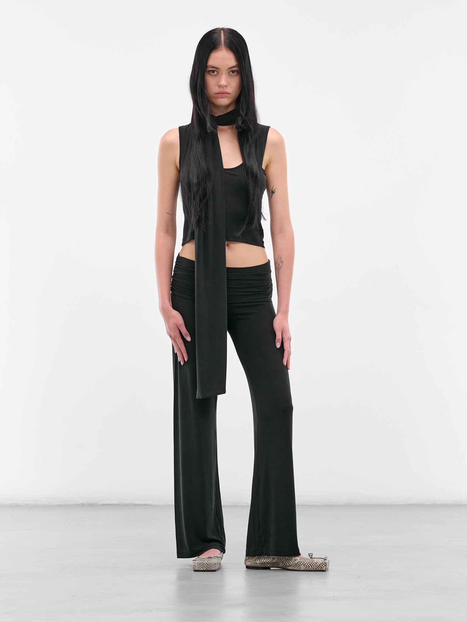 Black Ruched Fold Over Pants (AMPF2589-MIDNIGHT)