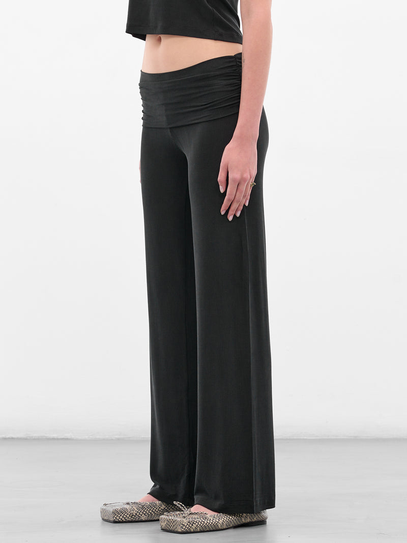 Black Ruched Fold Over Pants (AMPF2589-MIDNIGHT)