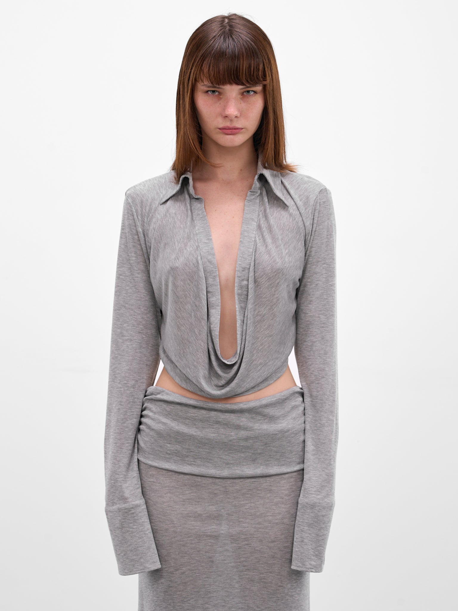 Feyra Gray Draped Blouse (AMR2629-GRAY)