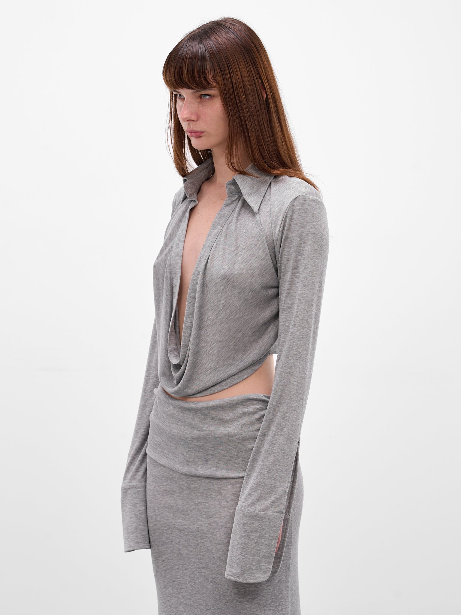 Feyra Gray Draped Blouse (AMR2629-GRAY)