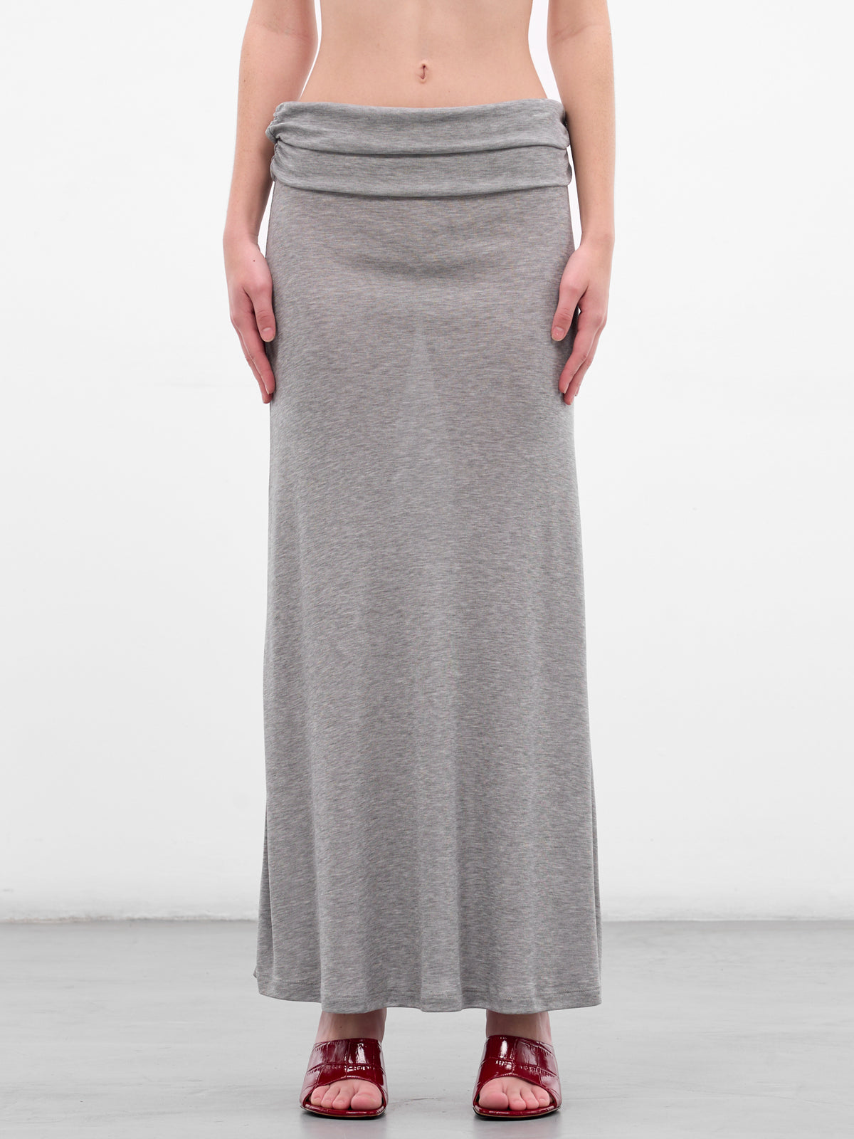 Gray Lyocell Rib-Knit Drape Skirt (AMR2630-GRAY)