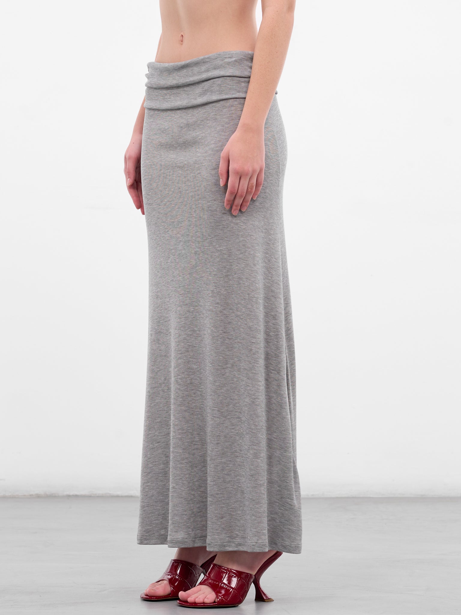 Gray Lyocell Rib-Knit Drape Skirt (AMR2630-GRAY)