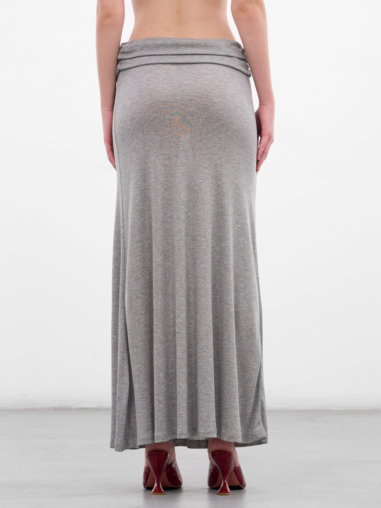 Gray Lyocell Rib-Knit Drape Skirt (AMR2630-GRAY)