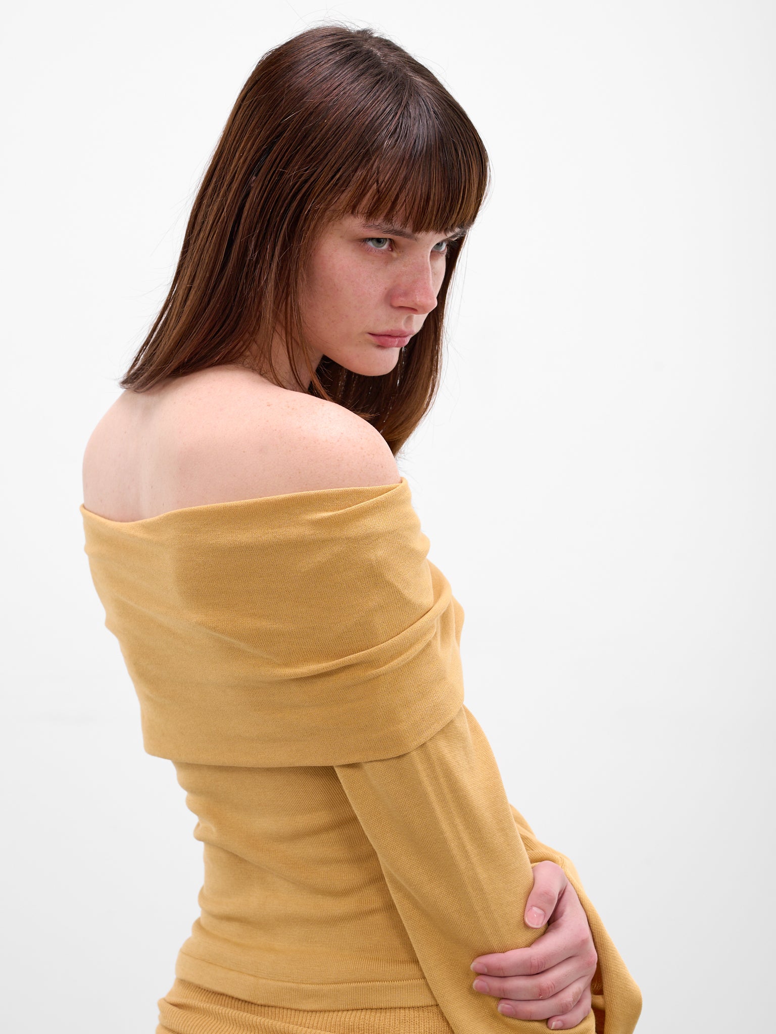 Rylin Saffron Draped Silk Blouse (AMR2640-SAFFRON)