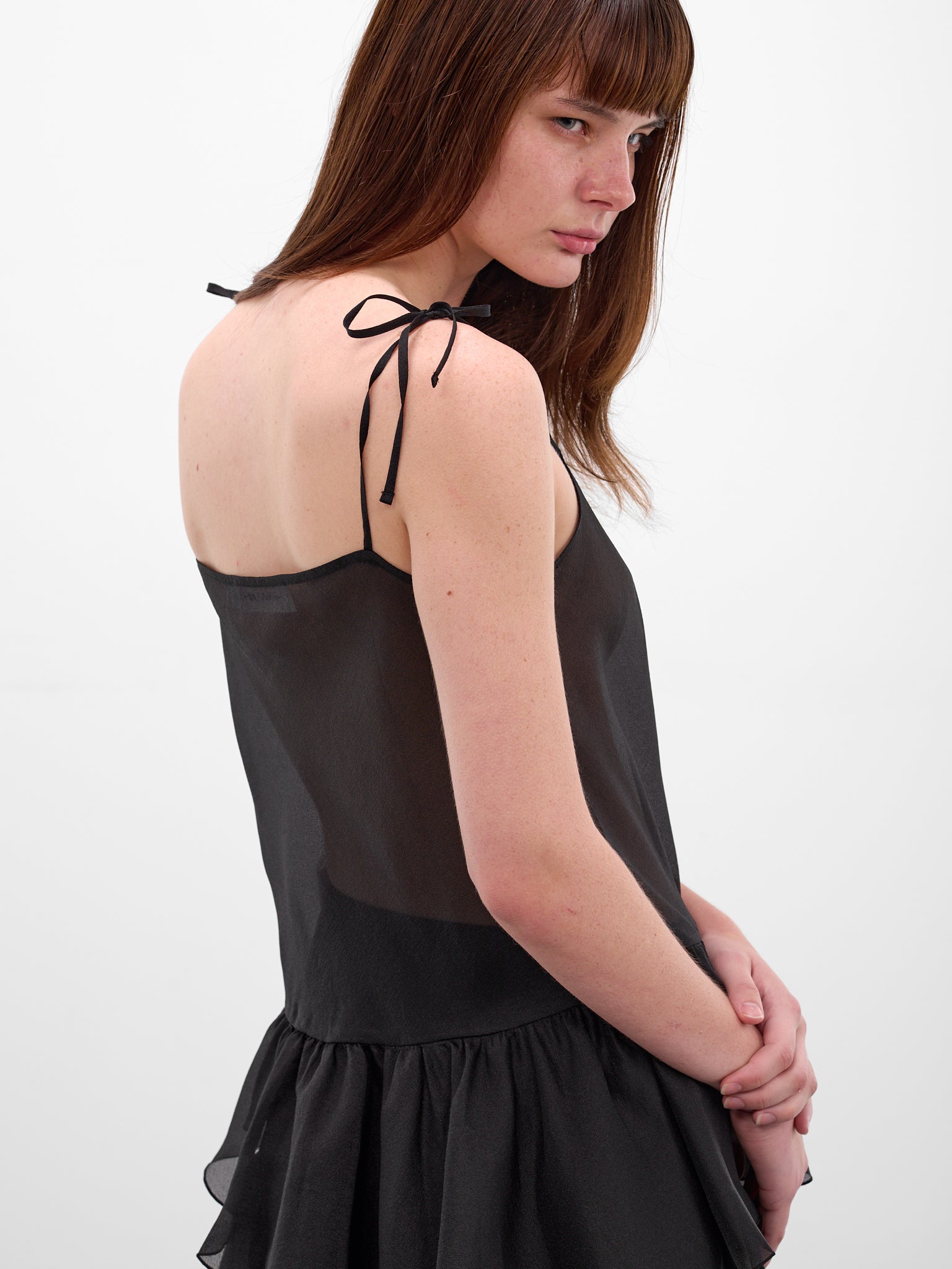 Olyra Asymmetric Draped Ruffle Tank (AMR2648-OLYRA-BLACK)