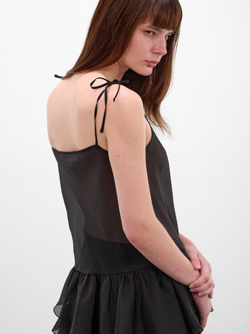 Olyra Asymmetric Draped Ruffle Tank (AMR2648-OLYRA-BLACK)