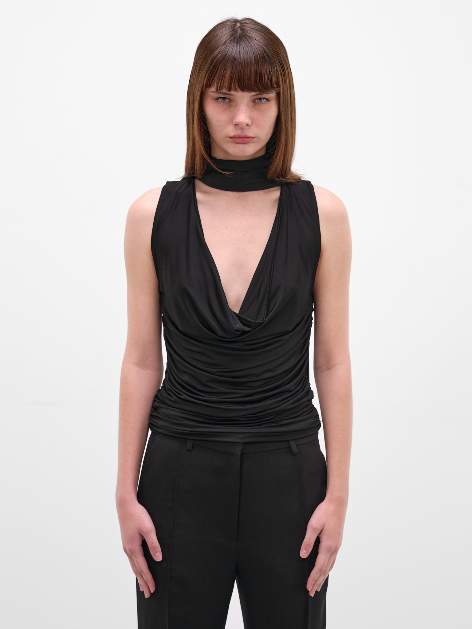 Brise Black Draped Scarf Blouse (AMR2667-BLACK)