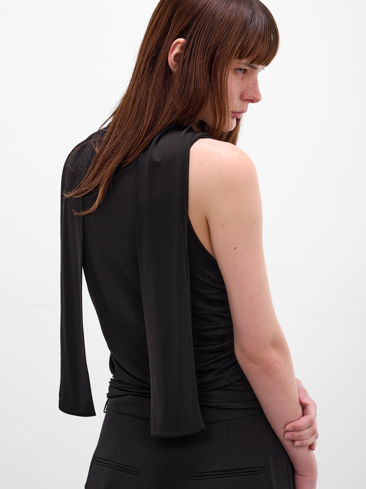 Brise Black Draped Scarf Blouse (AMR2667-BLACK)