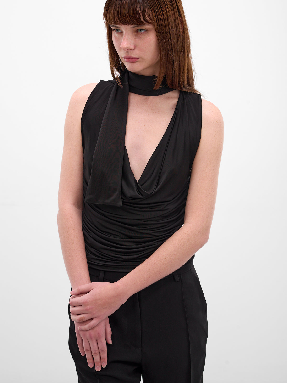 Brise Black Draped Scarf Blouse (AMR2667-BLACK)