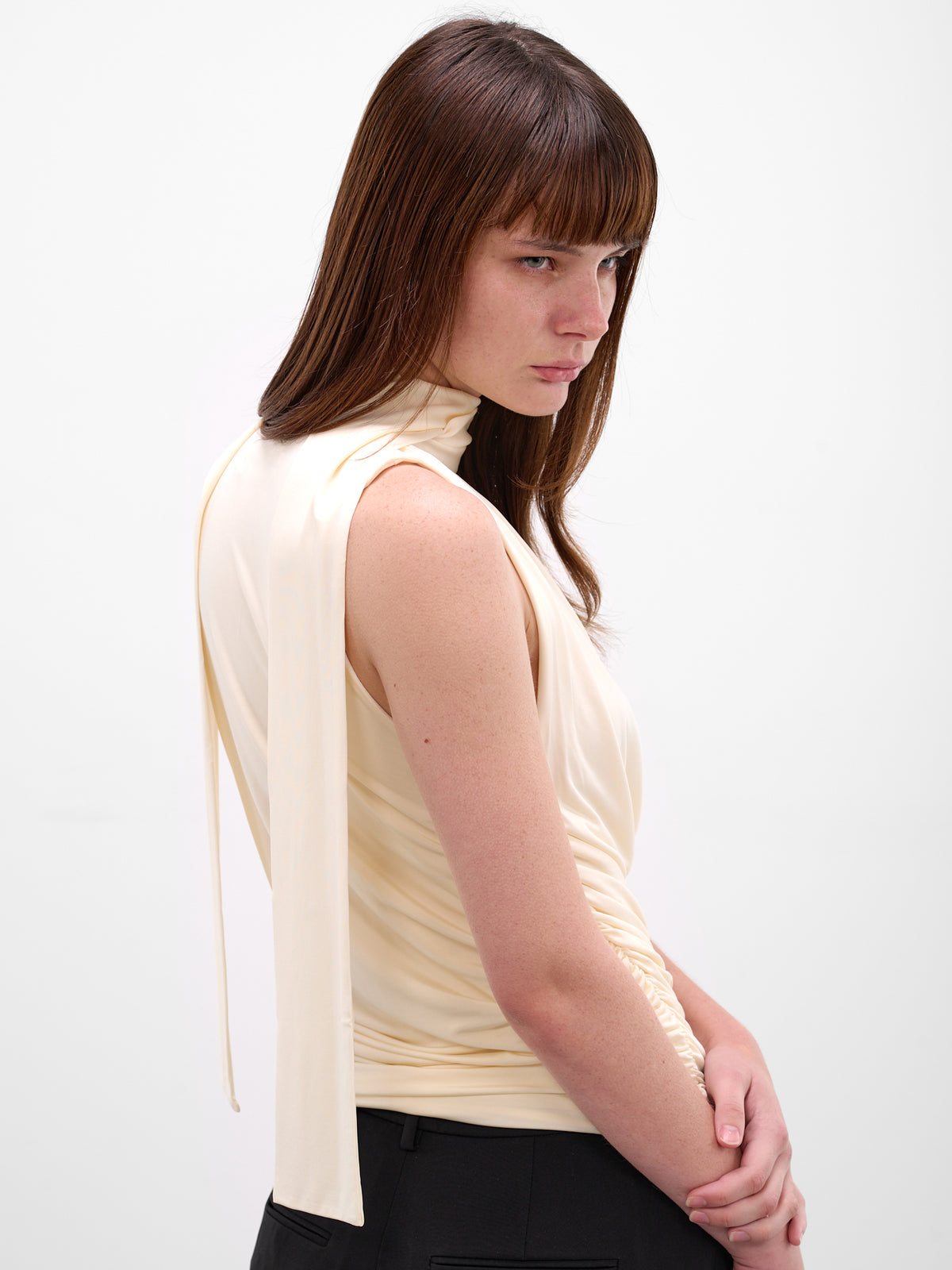 Brise White Draped Scarf Blouse (AMR2667-PEARL)