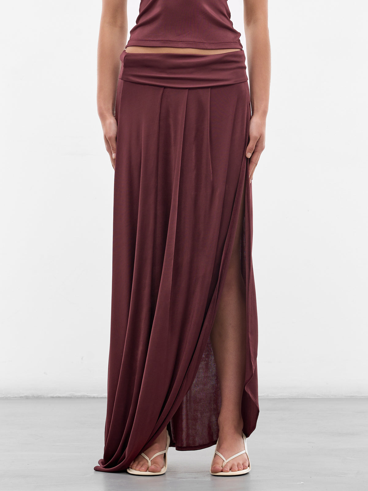 Cora Merlot Pleated Drape Skirt (AMSS2654-CORA-MERLOT)