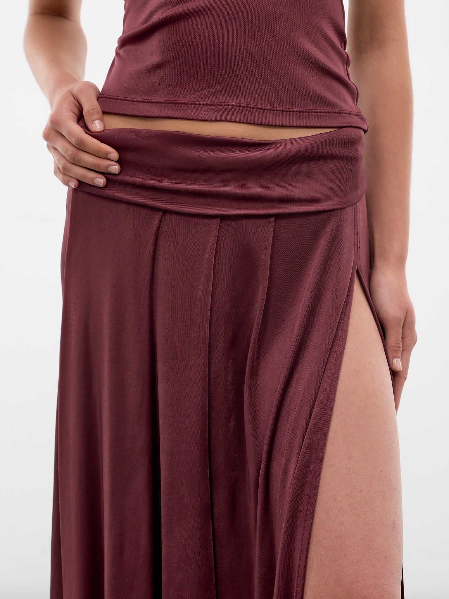 Cora Merlot Pleated Drape Skirt (AMSS2654-CORA-MERLOT)