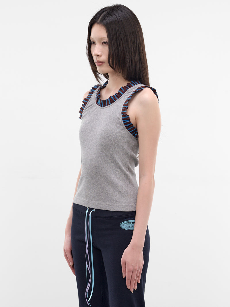 Gray Striped Frilled Tank Top (AN001TP26SSGRB-GRAY-BEAR)
