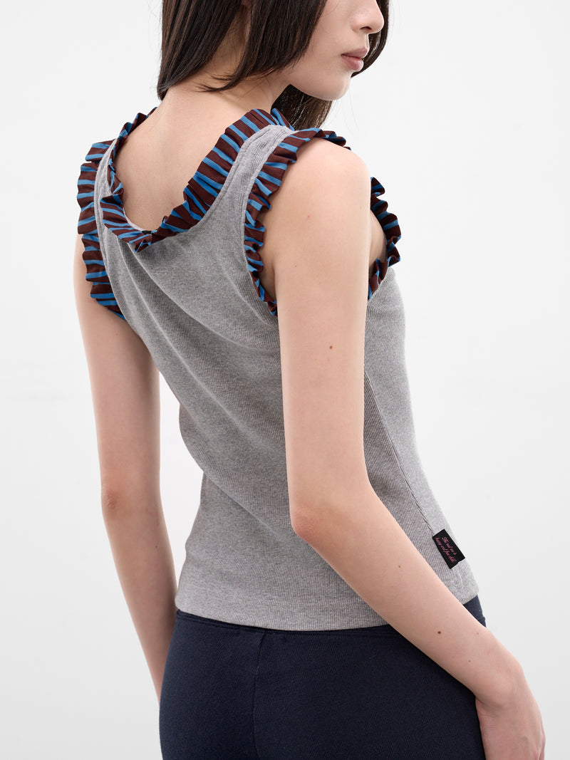 Gray Striped Frilled Tank Top (AN001TP26SSGRB-GRAY-BEAR)