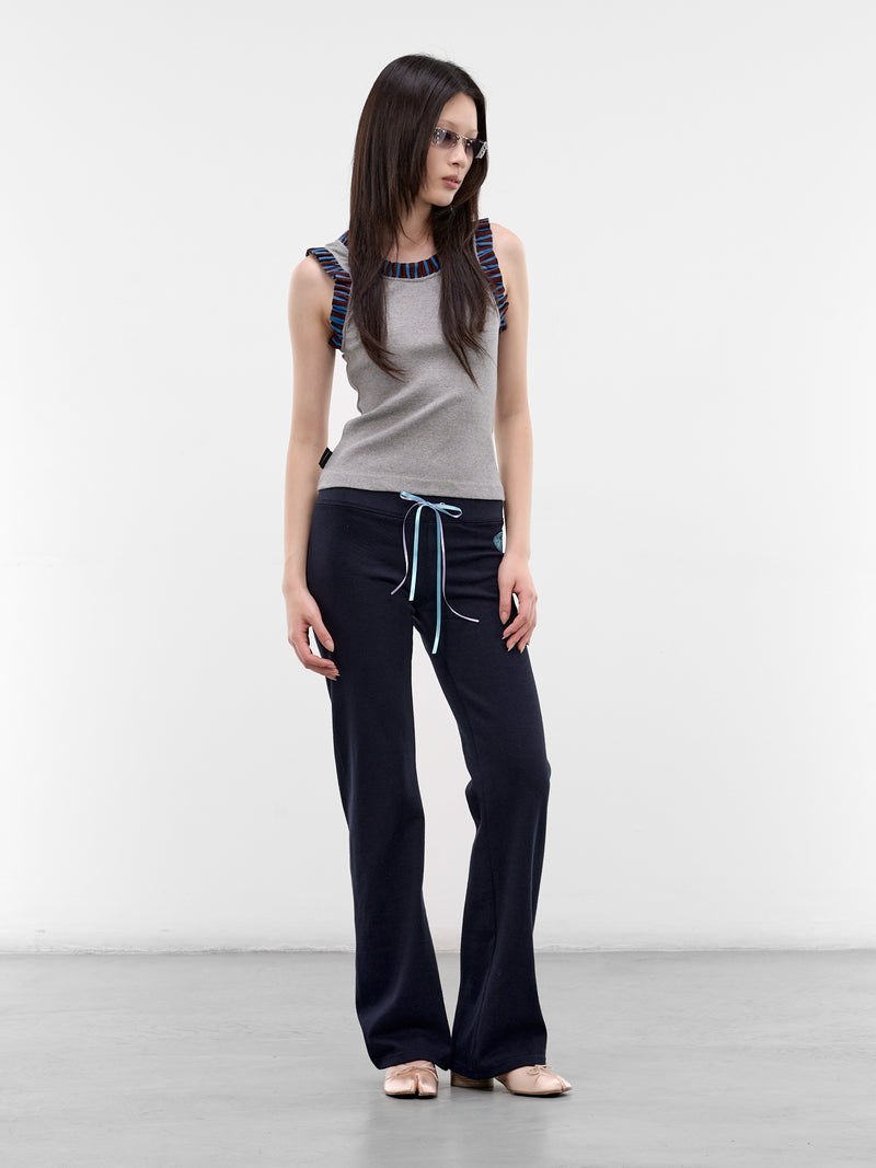 Gray Striped Frilled Tank Top (AN001TP26SSGRB-GRAY-BEAR)