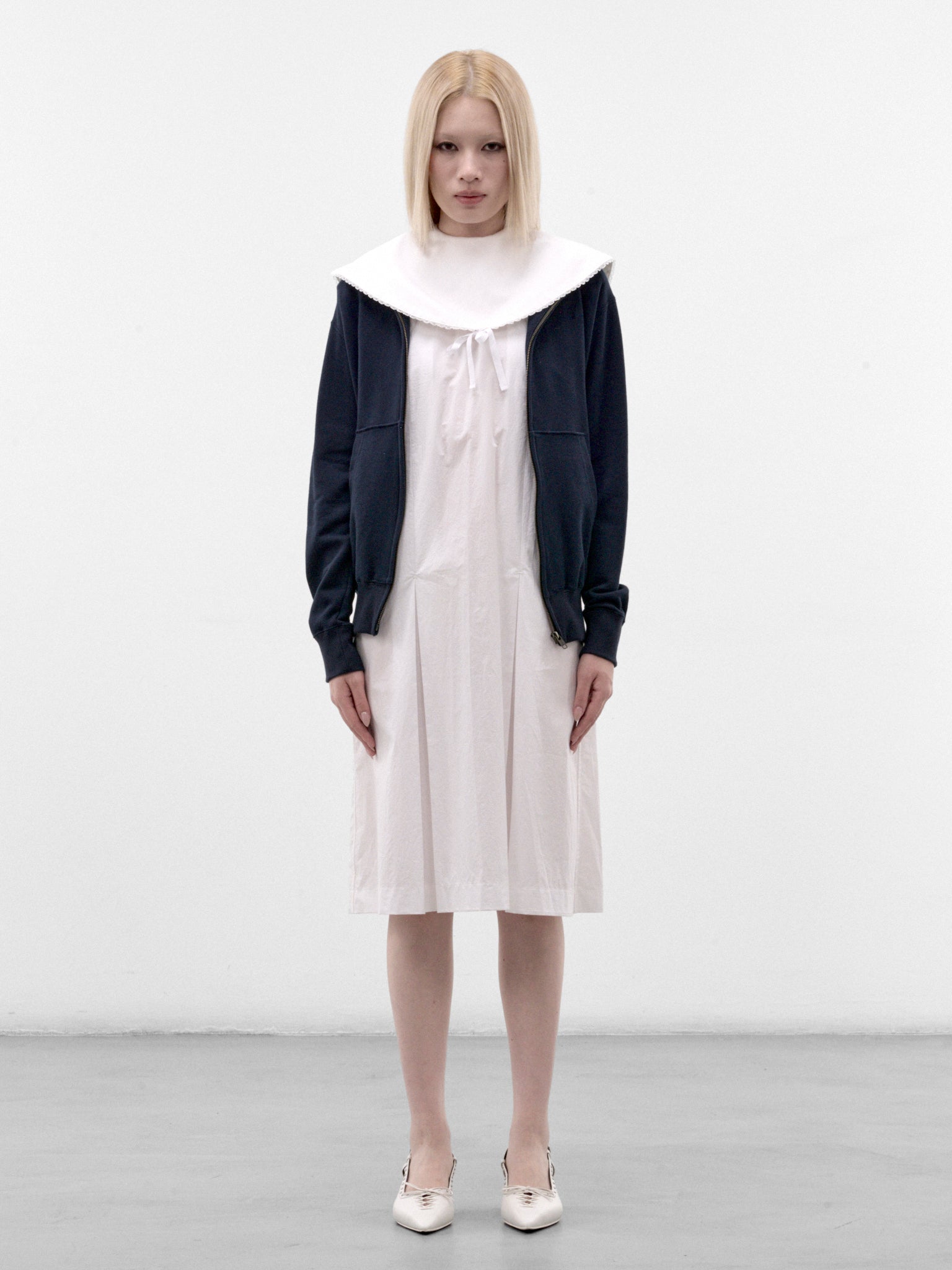 Navy Double Layered Hoodie Dress (AN002DR26AWNWH-NAVY-WHITE)