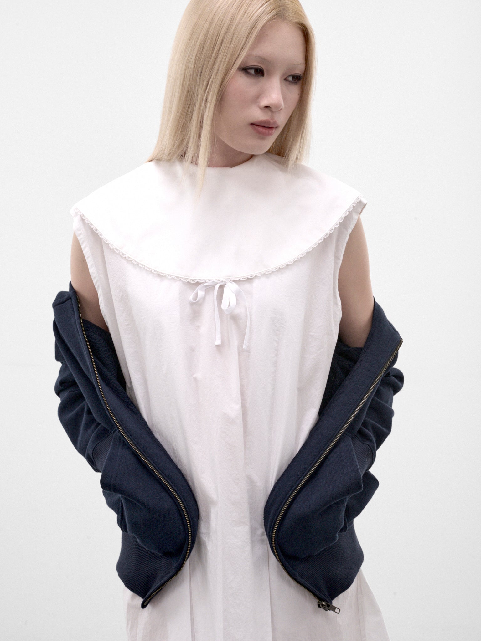 Navy Double Layered Hoodie Dress (AN002DR26AWNWH-NAVY-WHITE)