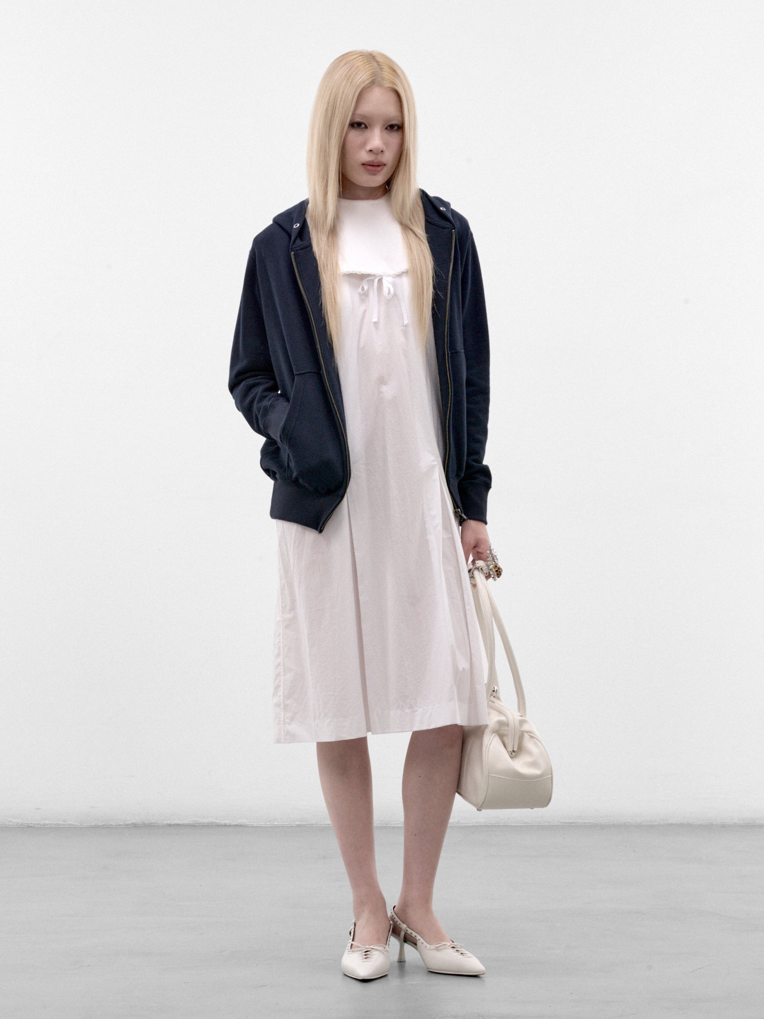 Navy Double Layered Hoodie Dress (AN002DR26AWNWH-NAVY-WHITE)