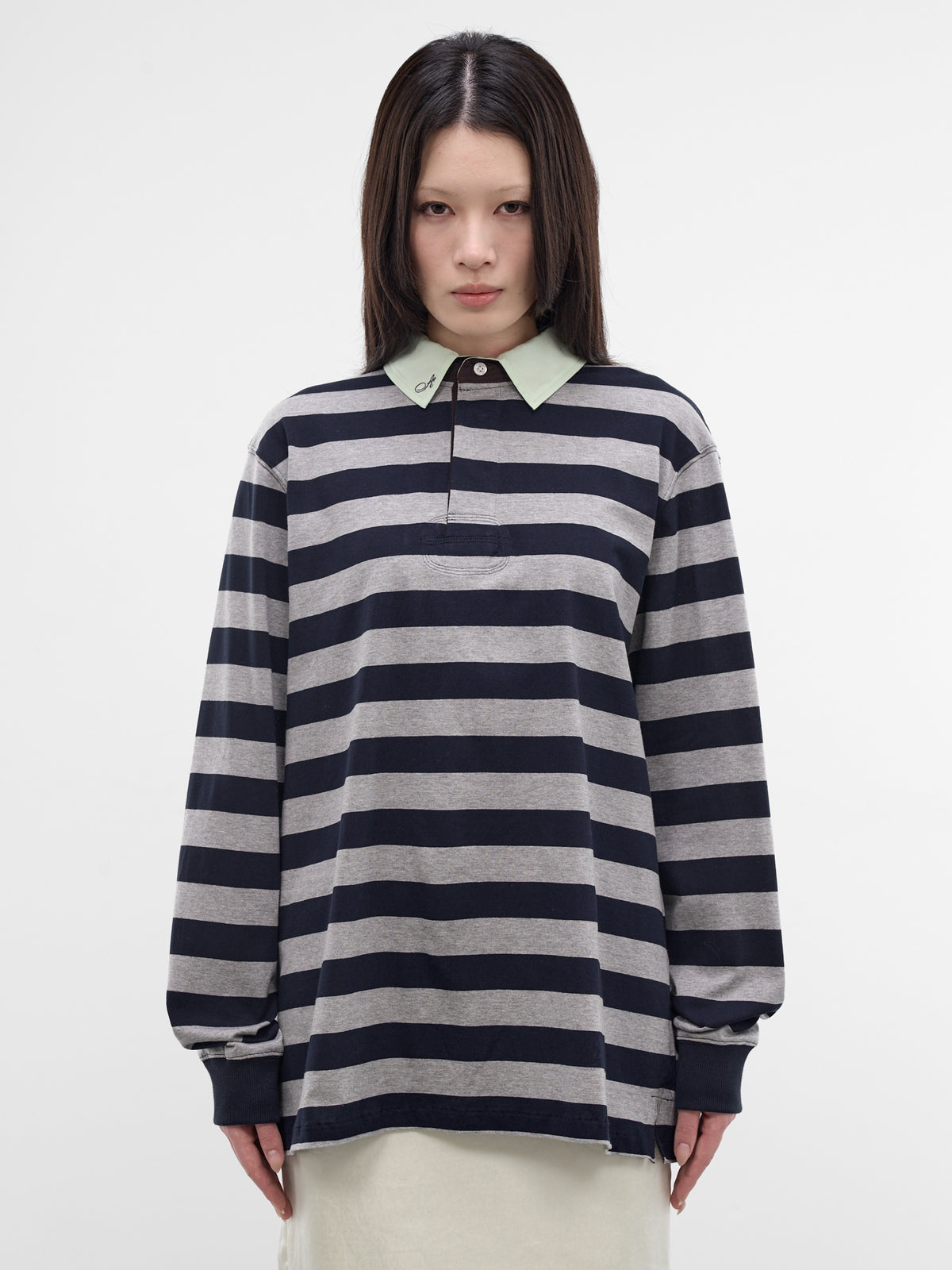 Navy Striped Rugger Shirt (AN006TP26SSNGR-NAVY-GRAY)