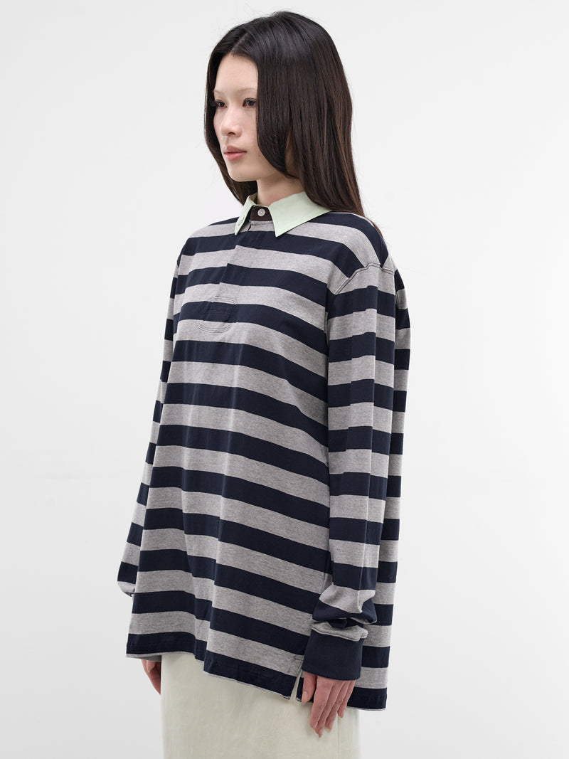 Navy Striped Rugger Shirt (AN006TP26SSNGR-NAVY-GRAY)