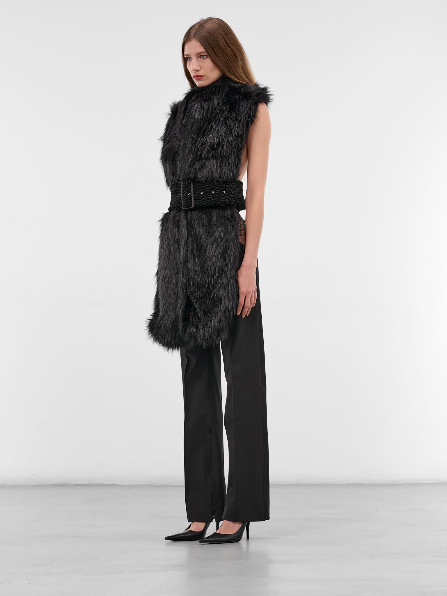 Black Fur Scarf Vest (AC070-BLACK)