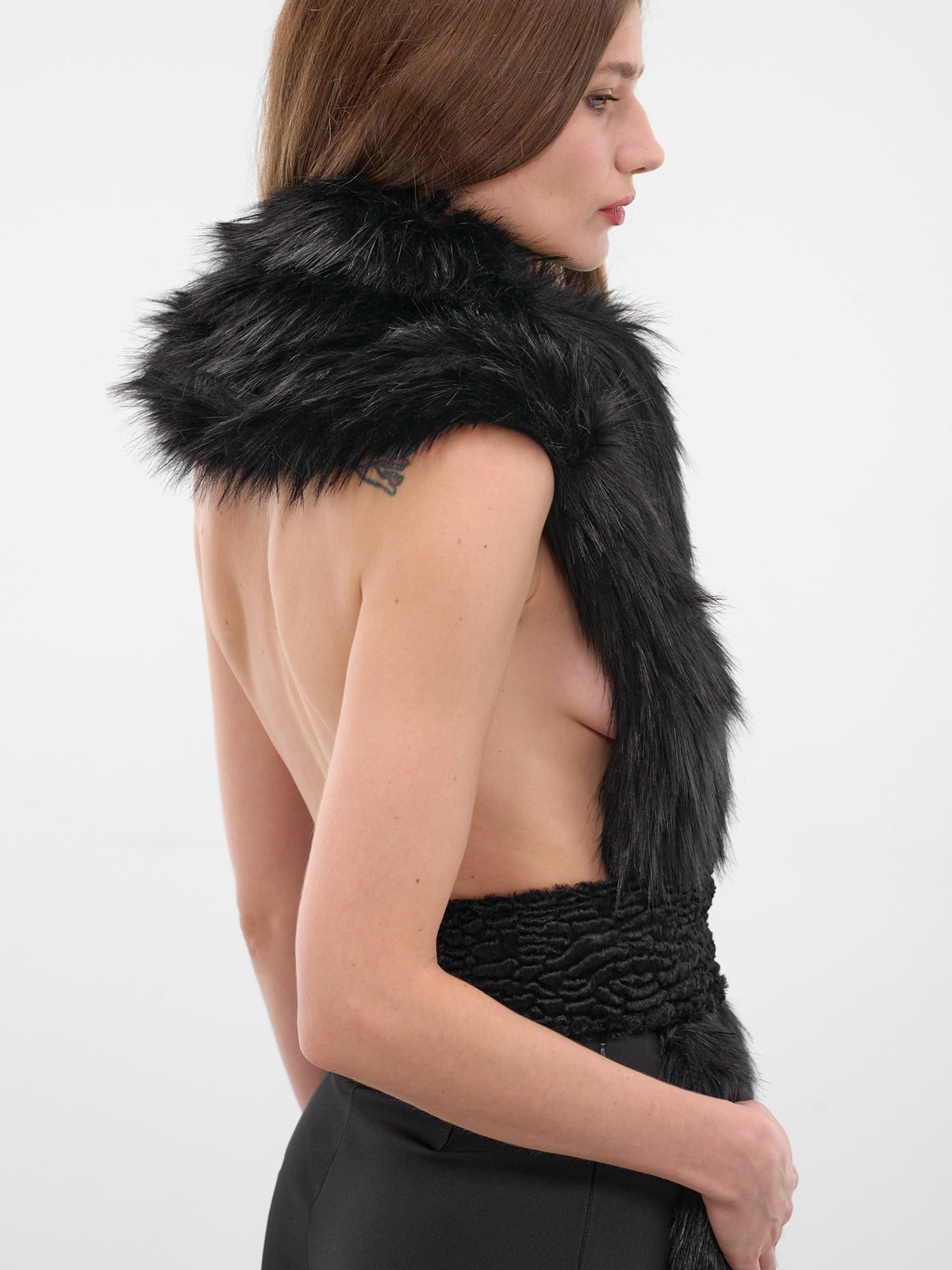 Black Fur Scarf Vest (AC070-BLACK)