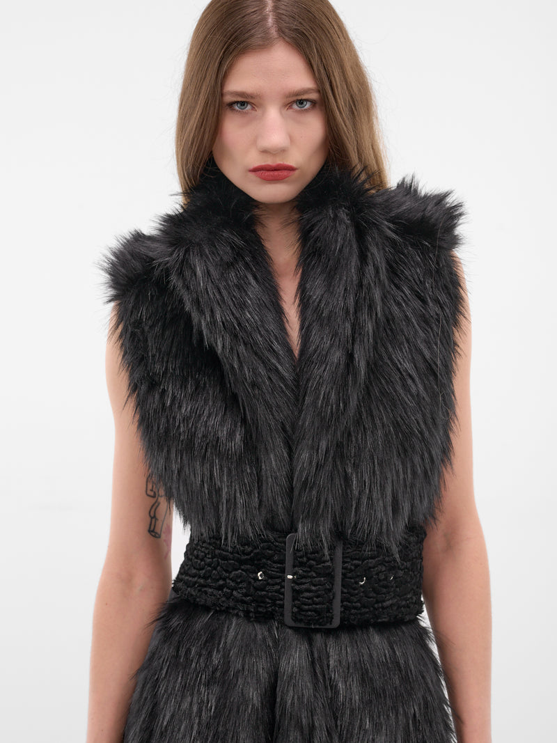 Black Fur Scarf Vest (AC070-BLACK)