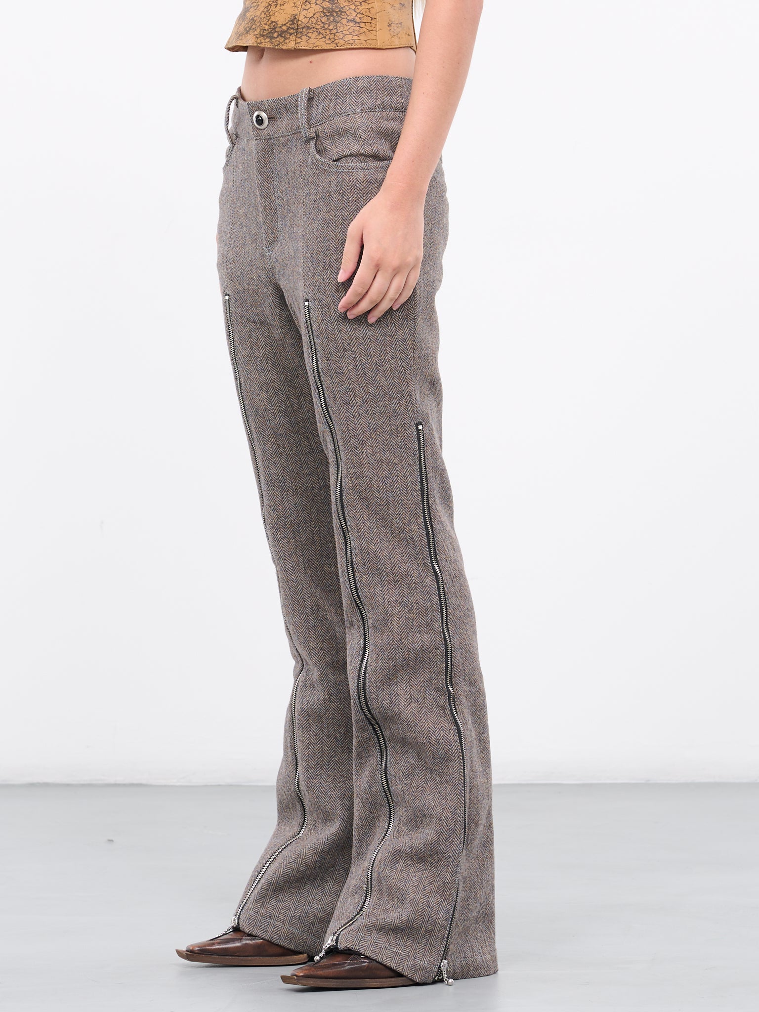 Aika Herringbone Zip-up Bell Trouser (APA657W-GREY)