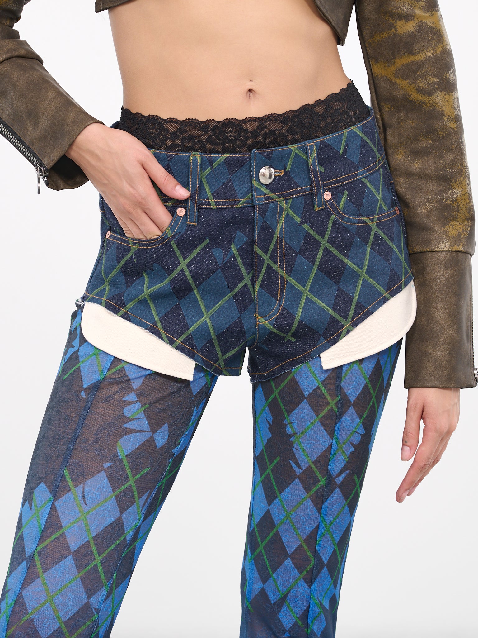 Plaid Shorts Trousers (APA670W-BLUE)