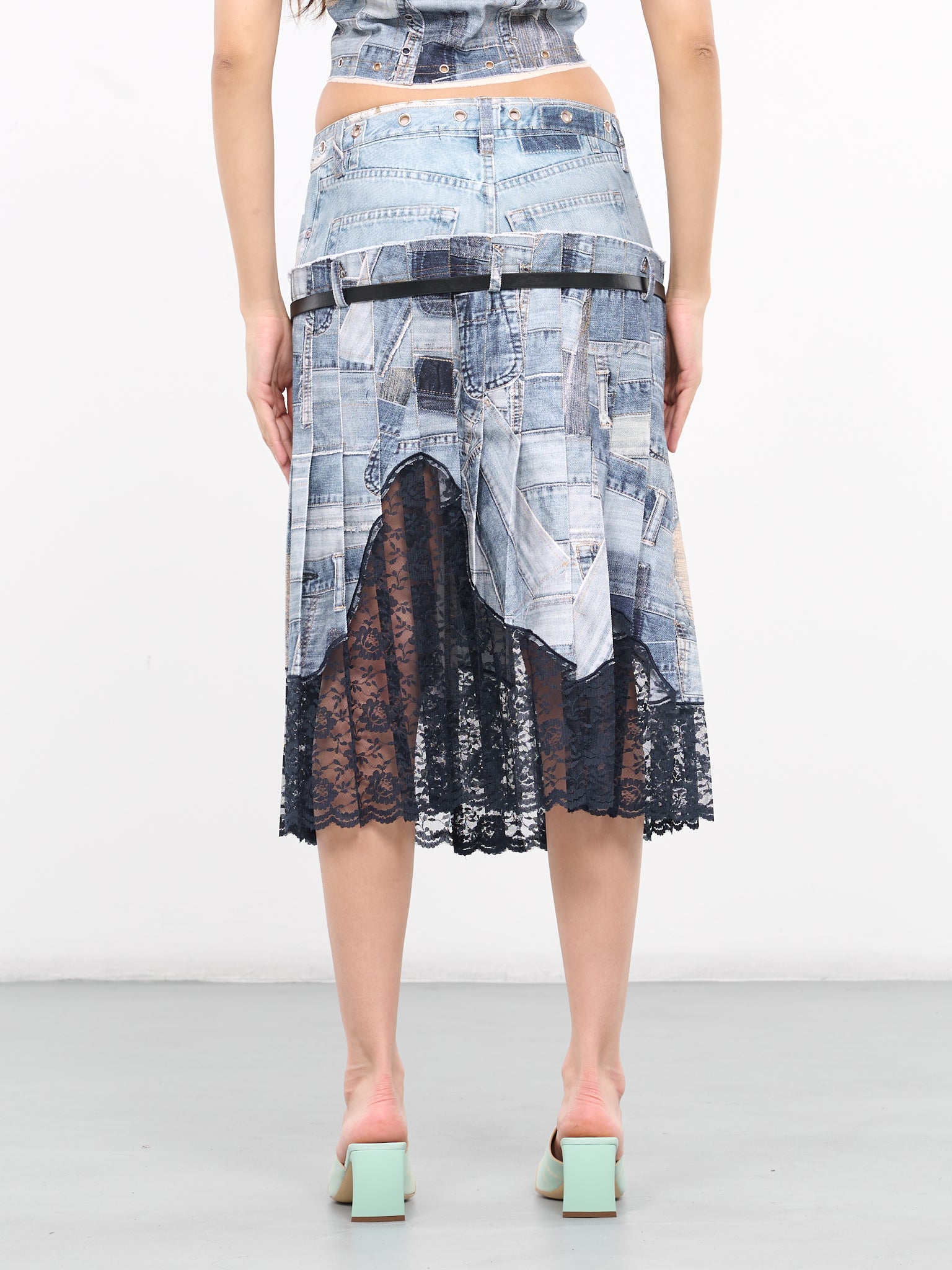 Trompe L'oeil Midi Skirt (APA725W-BLUE)
