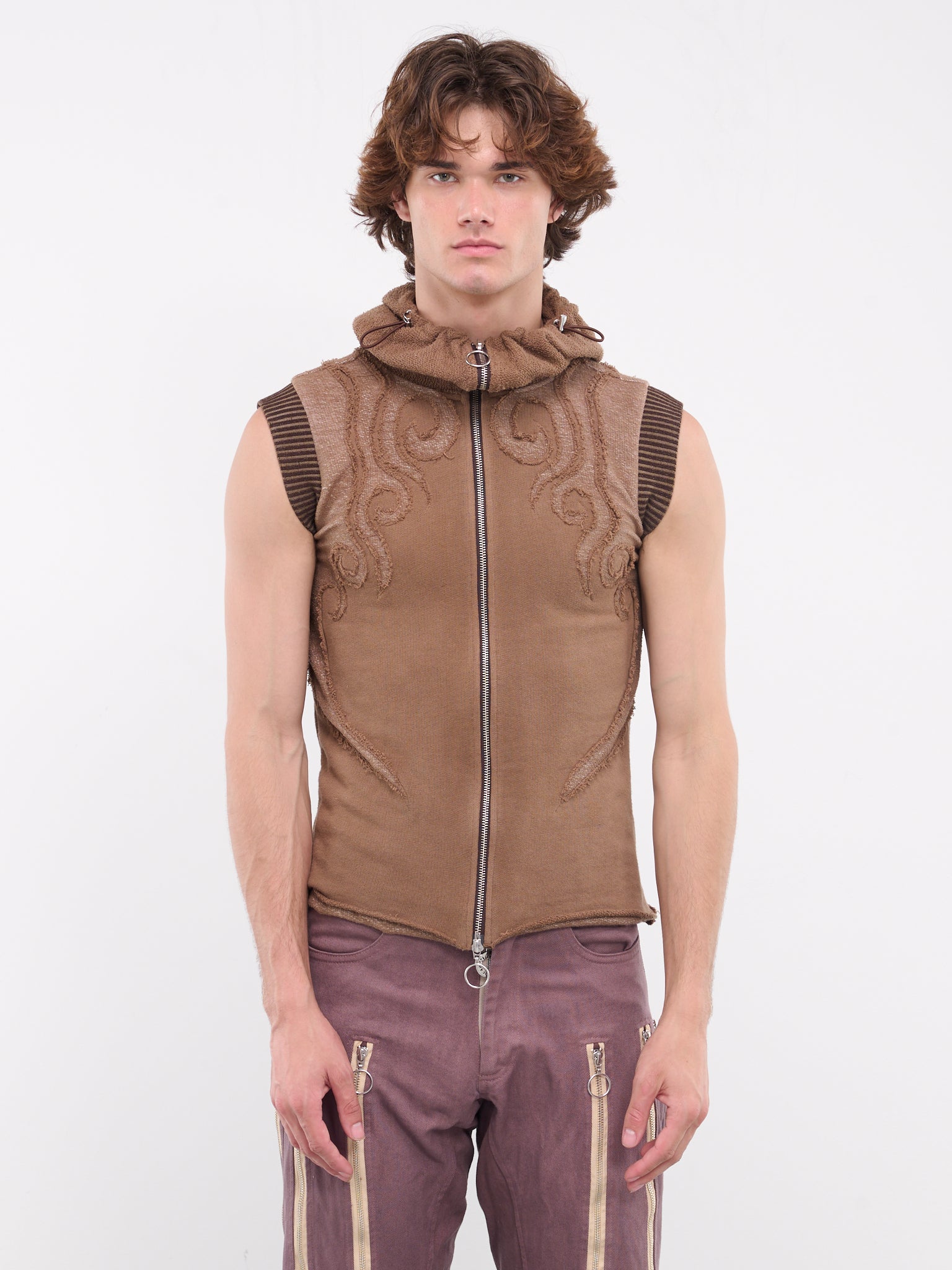 Appliqué Jersey Hooded Vest (APPVEST-BROWN-GARMENT-DYE)