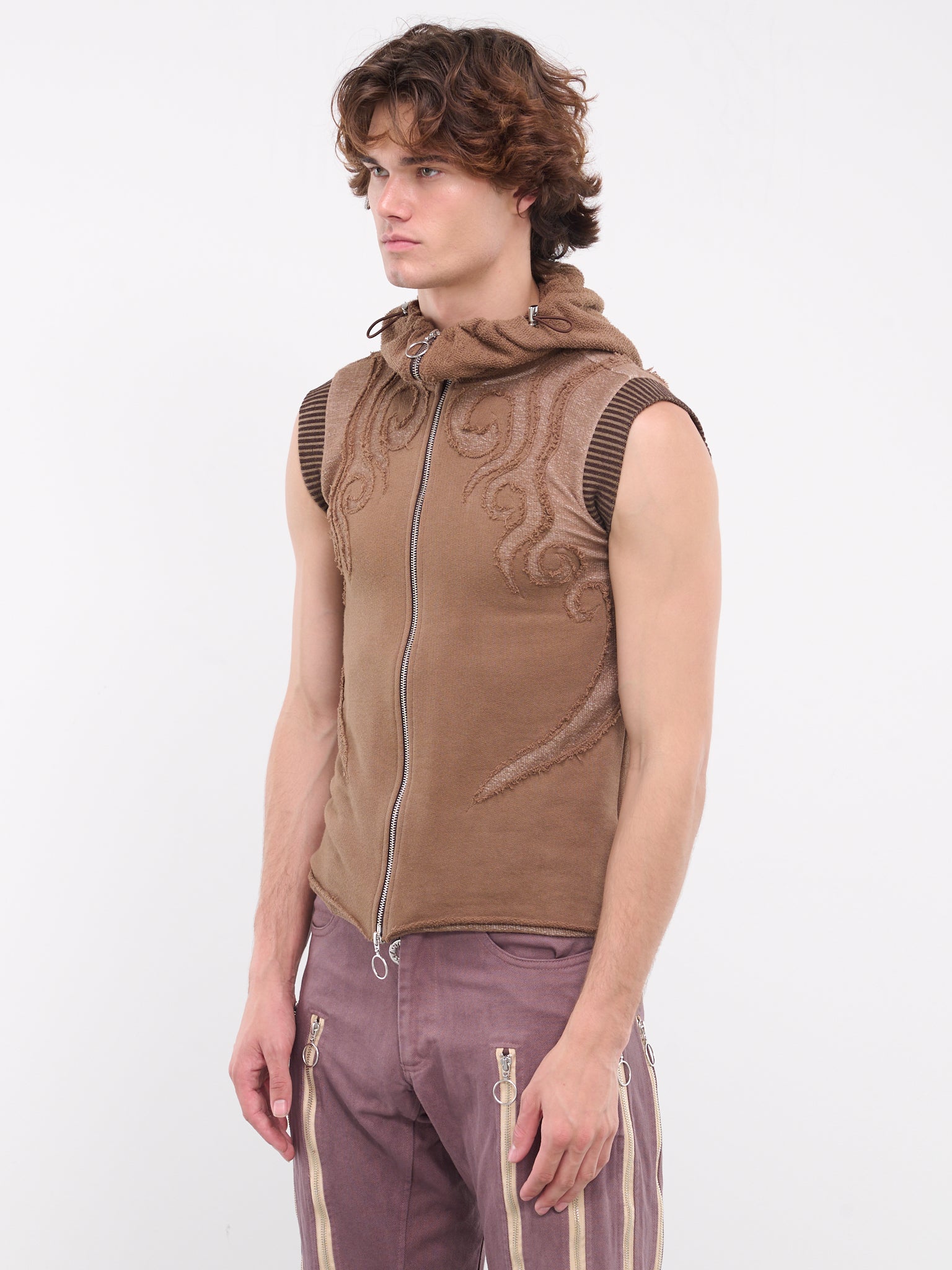 Appliqué Jersey Hooded Vest (APPVEST-BROWN-GARMENT-DYE)