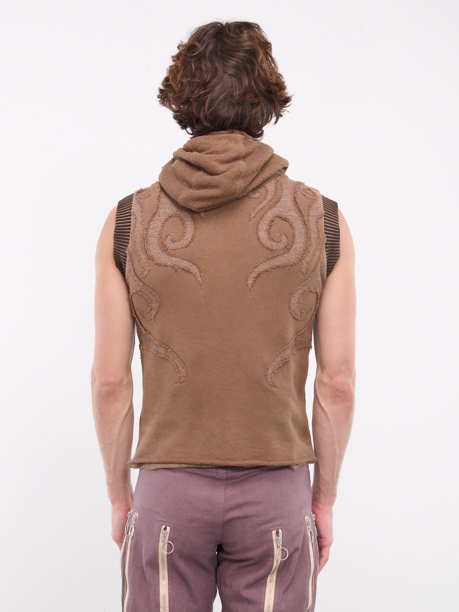 Appliqué Jersey Hooded Vest (APPVEST-BROWN-GARMENT-DYE)