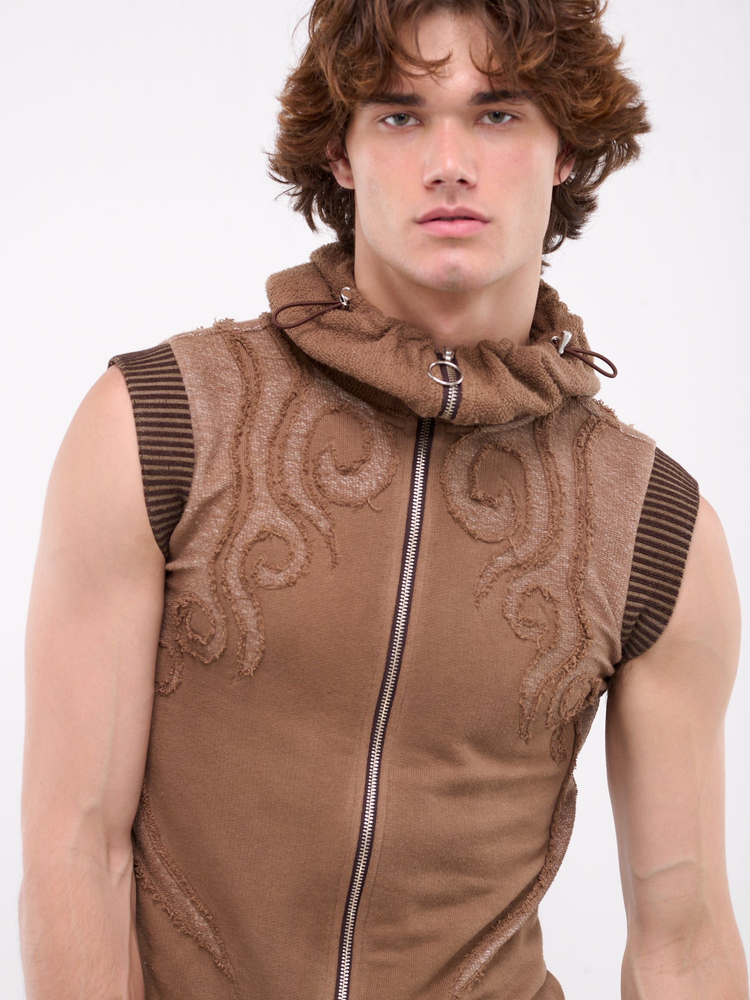 Appliqué Jersey Hooded Vest (APPVEST-BROWN-GARMENT-DYE)