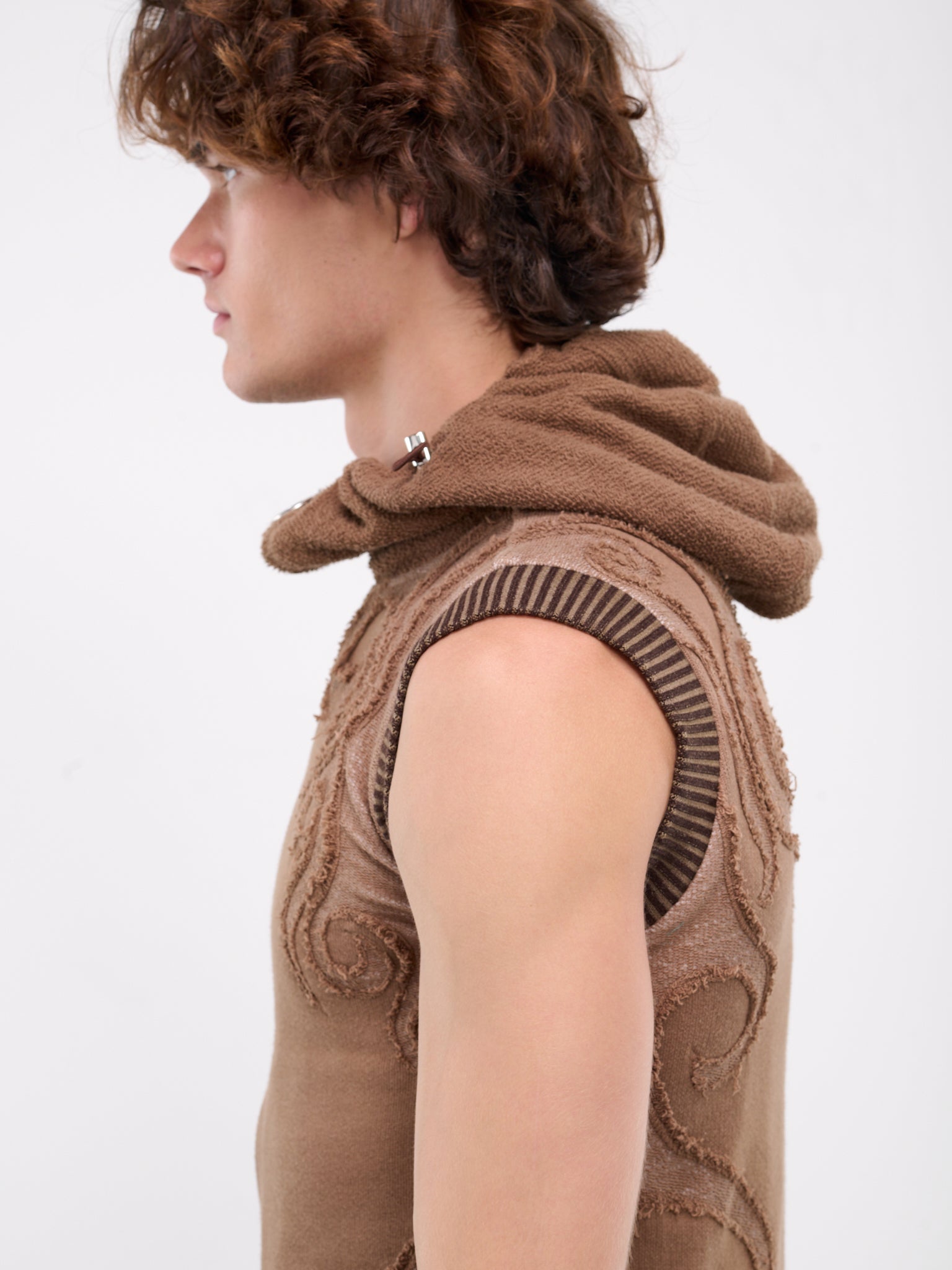 Appliqué Jersey Hooded Vest (APPVEST-BROWN-GARMENT-DYE)