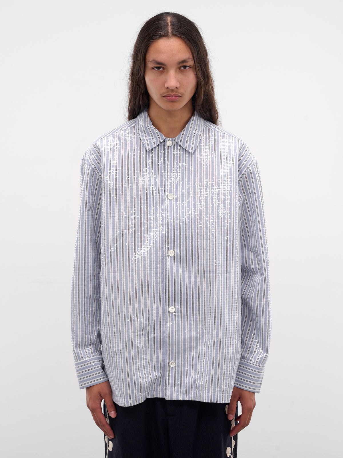 Ario Gray Stripe Sequin Shirt (ARIO-M25W6003-SEQUIN-STRIPE)