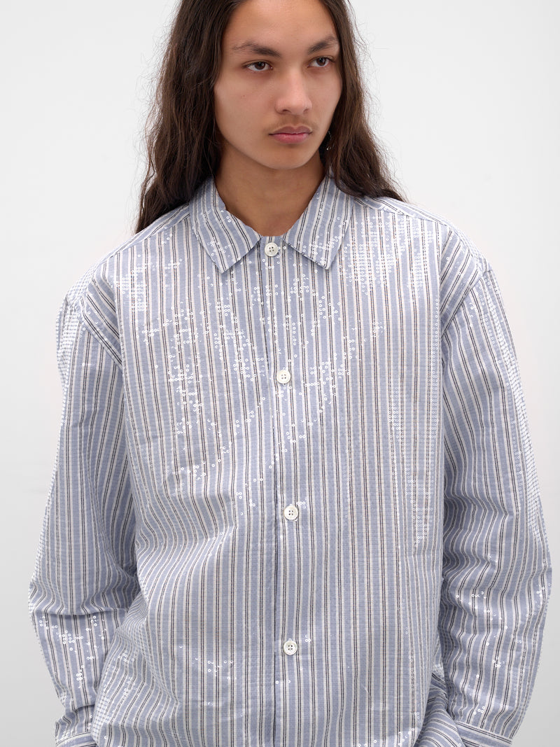 Ario Gray Stripe Sequin Shirt (ARIO-M25W6003-SEQUIN-STRIPE)