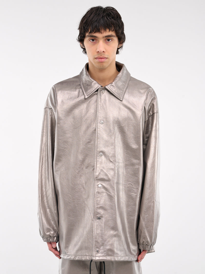 A LEATHER 40th Exclusive Silver Leather Coach Jacket | H.Lorenzo - front