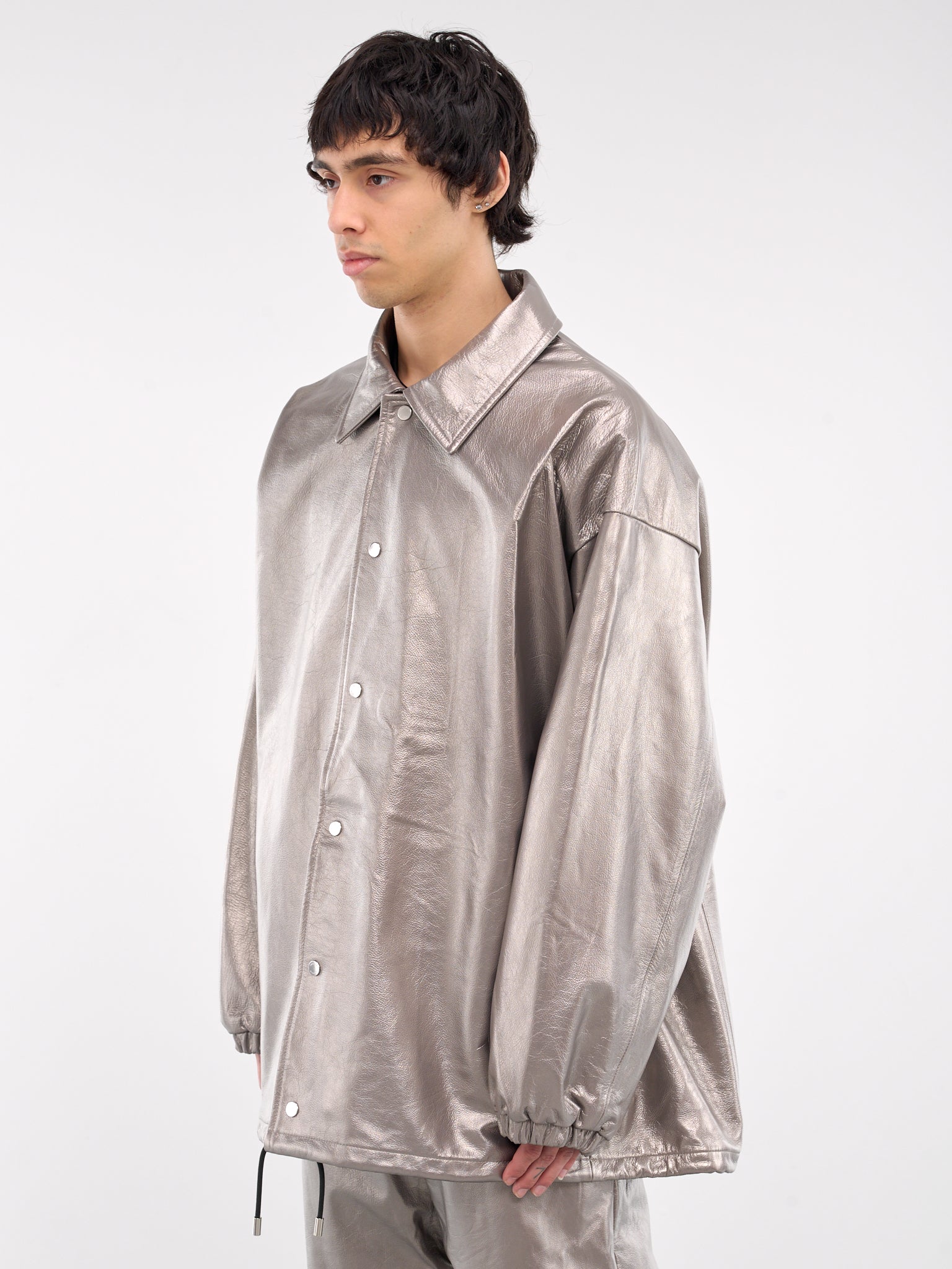A LEATHER 40th Exclusive Silver Leather Coach Jacket | H.Lorenzo - side