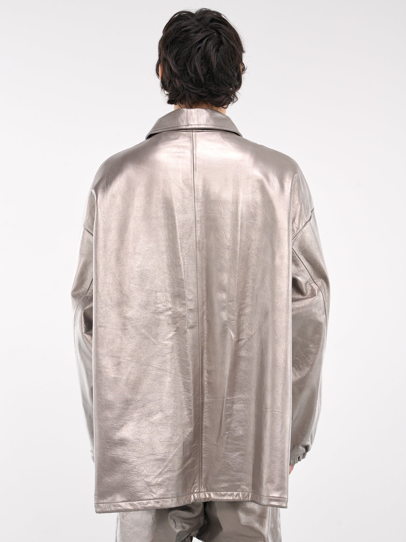 A LEATHER 40th Exclusive Silver Leather Coach Jacket | H.Lorenzo - back