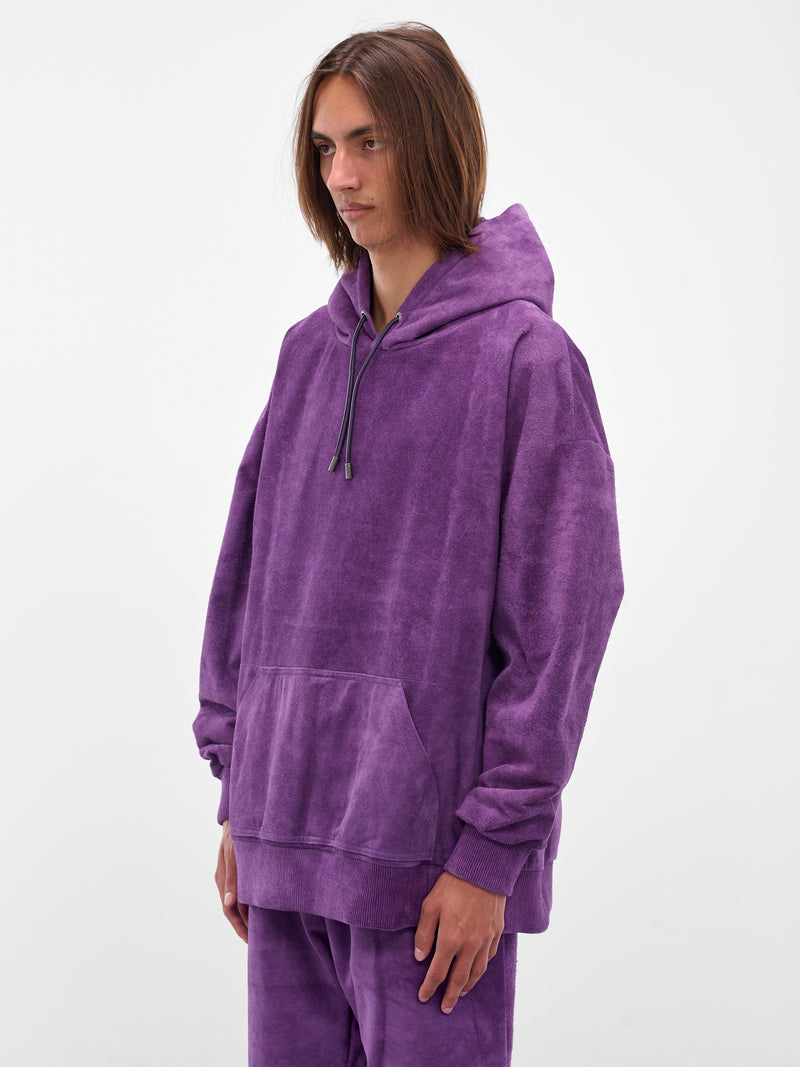 Purple Suede Leather Oversized Hoodie (ARJ2507-PURPLE-SUEDE)
