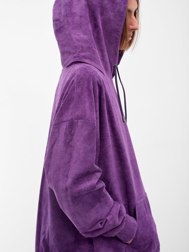Purple Suede Leather Oversized Hoodie (ARJ2507-PURPLE-SUEDE)