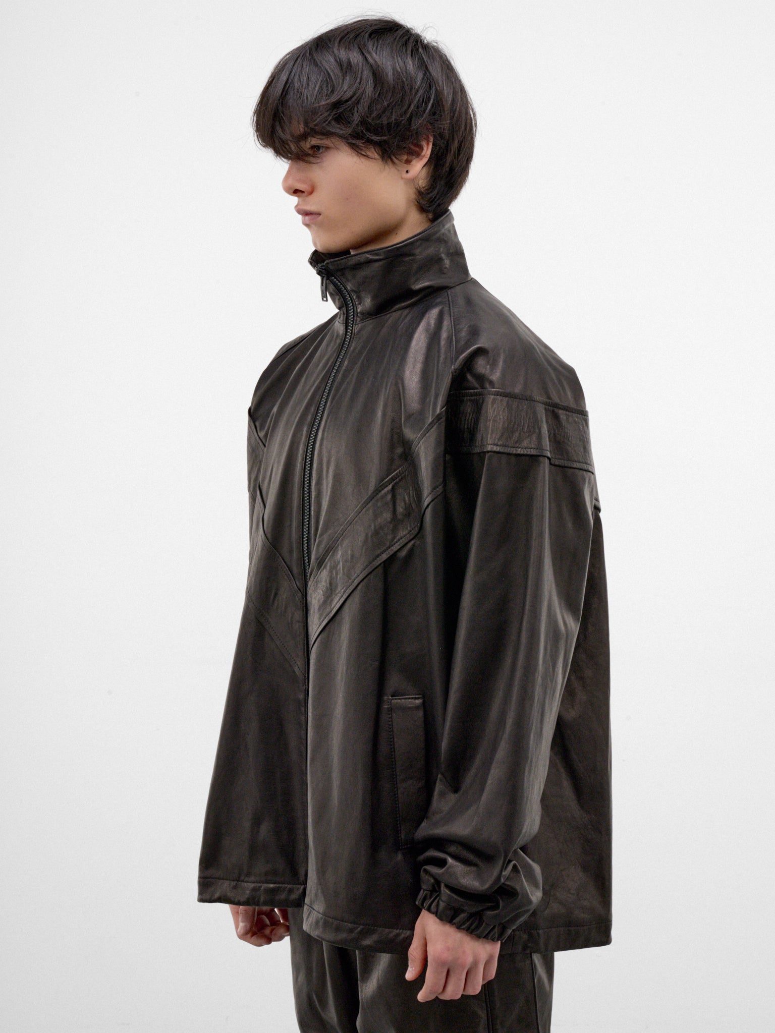 Black Leather Track Jacket (ARJ2655-BLACK-LUXE)