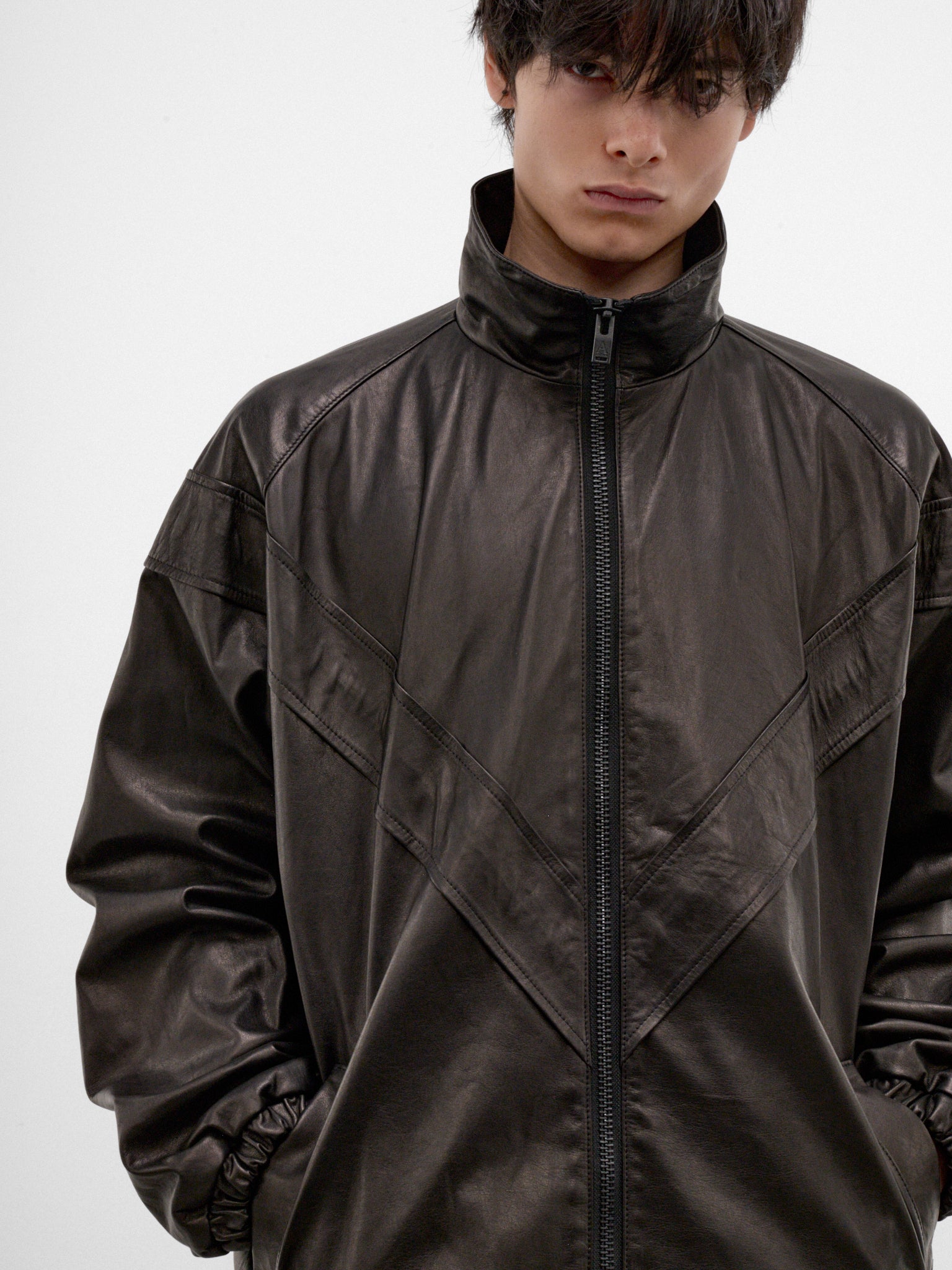 Black Leather Track Jacket (ARJ2655-BLACK-LUXE)
